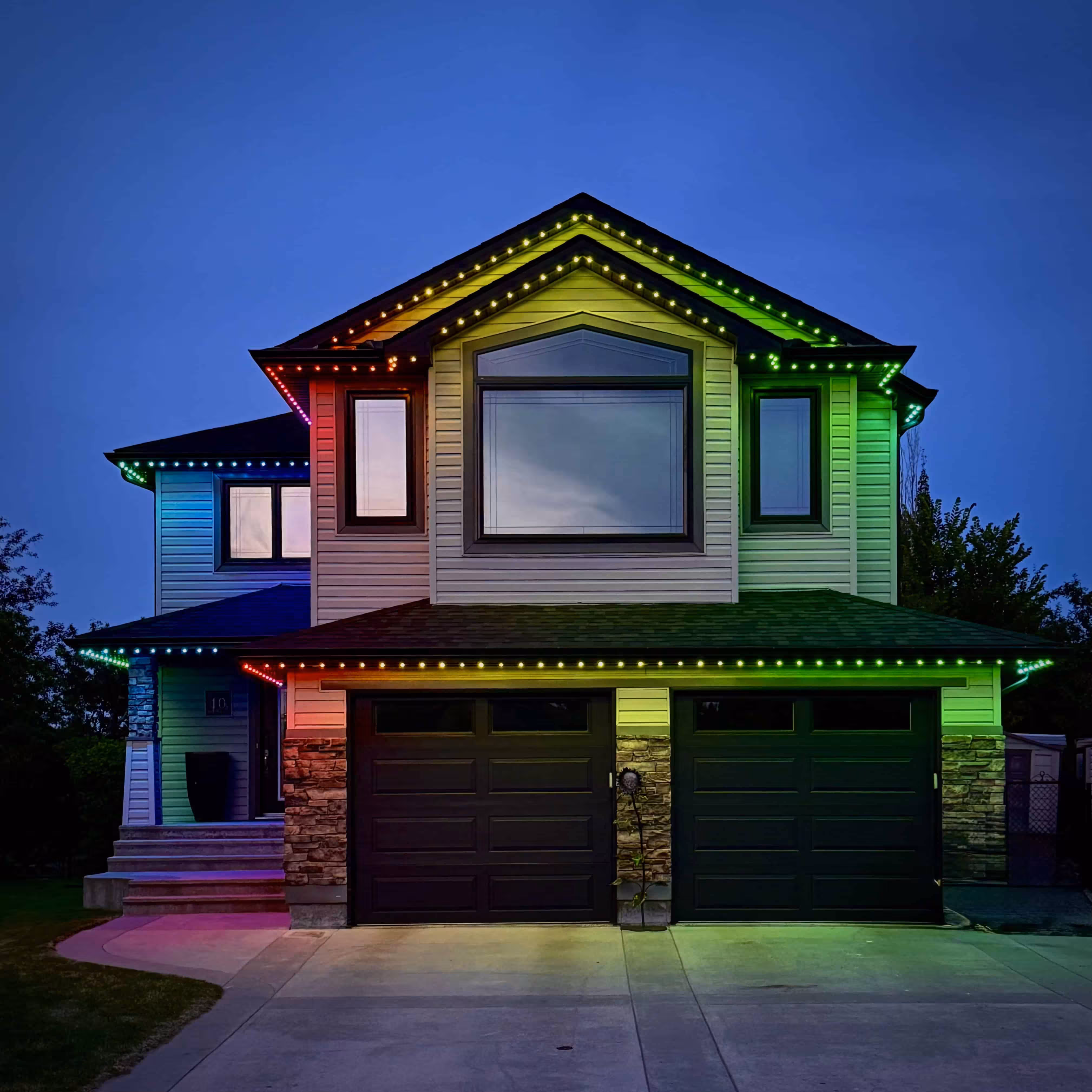 Full RGB permanent LED lighting on a Hope area home